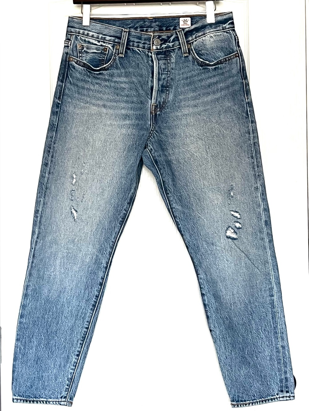 Levi's Wedgie Icon High Rise Selvedge White Oak Cone Denim Distressed Jeans 29
